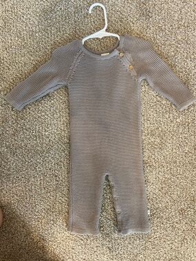 zestt Organic Cotton Grey Knit Baby Footed One-Piece